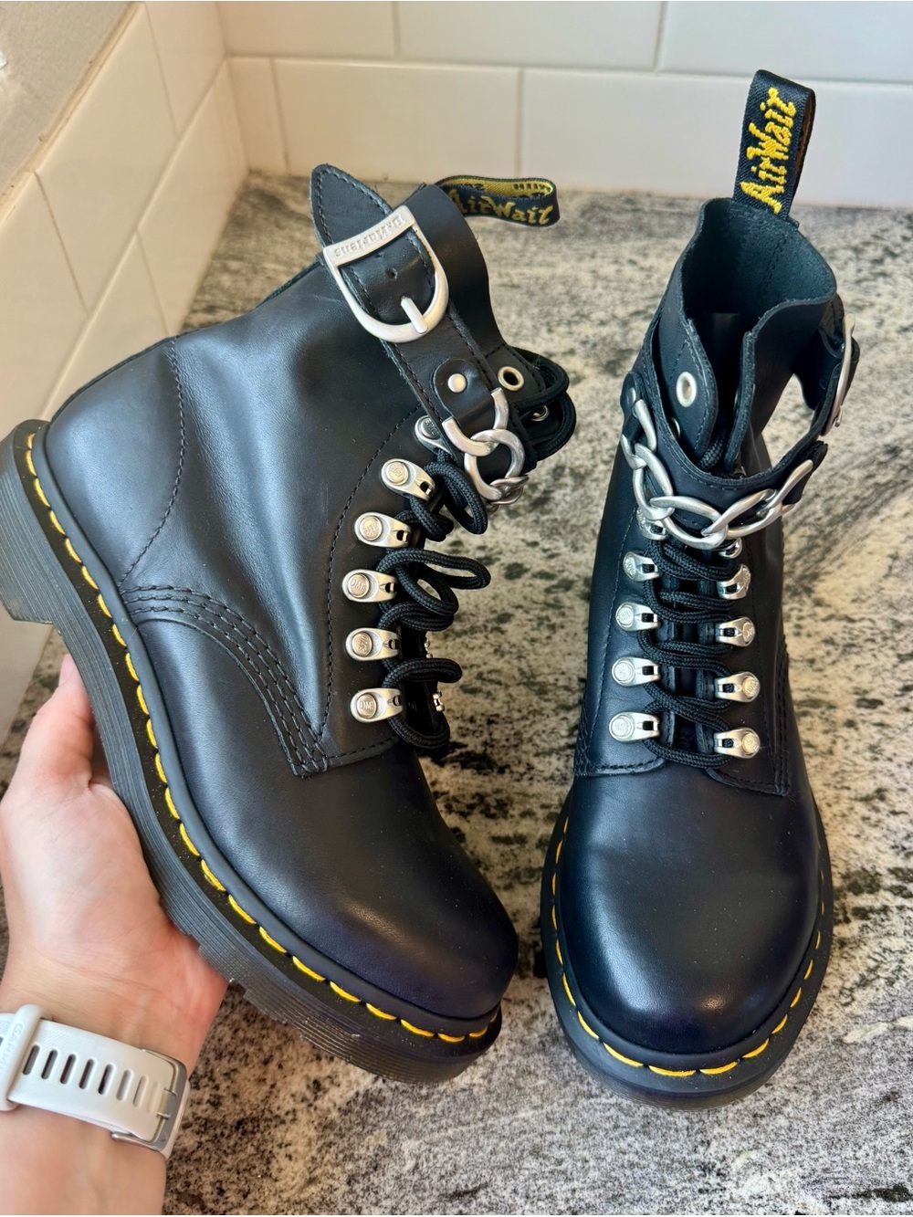 Dr. Martens 1460 Pascal Chain Black Leather Women’s Boot. EUC. L 7.